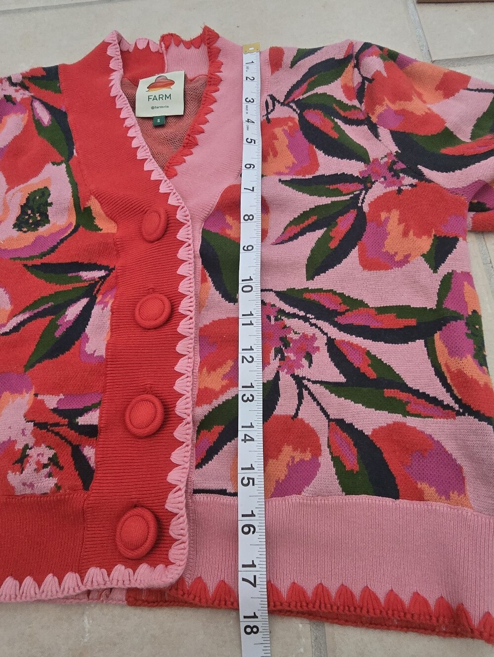 FARM RIO Mixed Papaya Knit Vibrant Red Pink Long Sleeve Cardigan Small NWOT - Picture 11 of 15